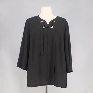 CHICO'S Black Lace Up 3/4 Sleeve Top Size 2/L